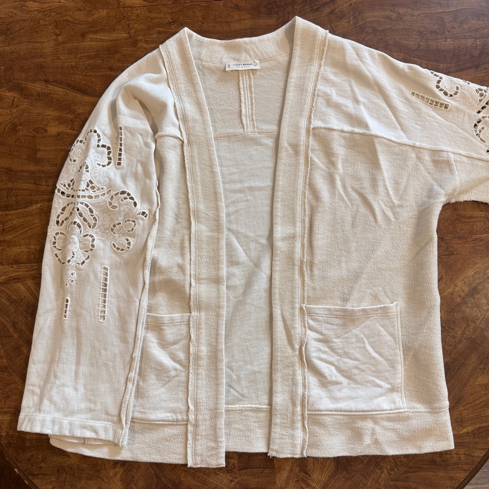 Lucky Brand Open-Front Cardigan with Eyelet Sleeves